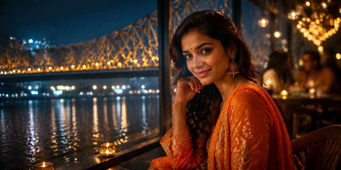 Busy market scene during Diwali in Kolkata with festive lights